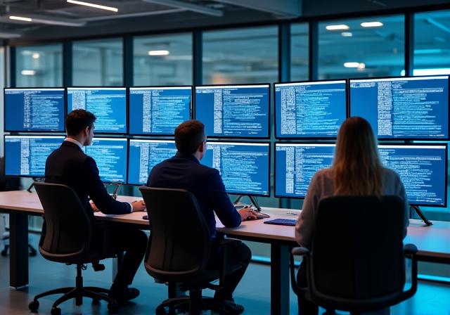 Team van ontwikkelaars werkt aan een maatwerk software oplossing voor Aviatech